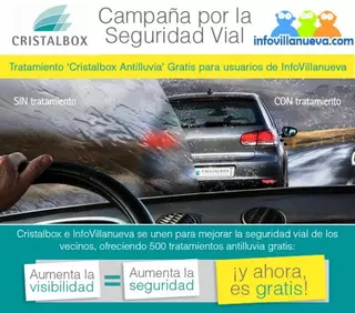 Cristalbox e InfoVillanueva.com regalan 500 tratamientos antilluvia para mejorar la seguridad vial de los vecinos